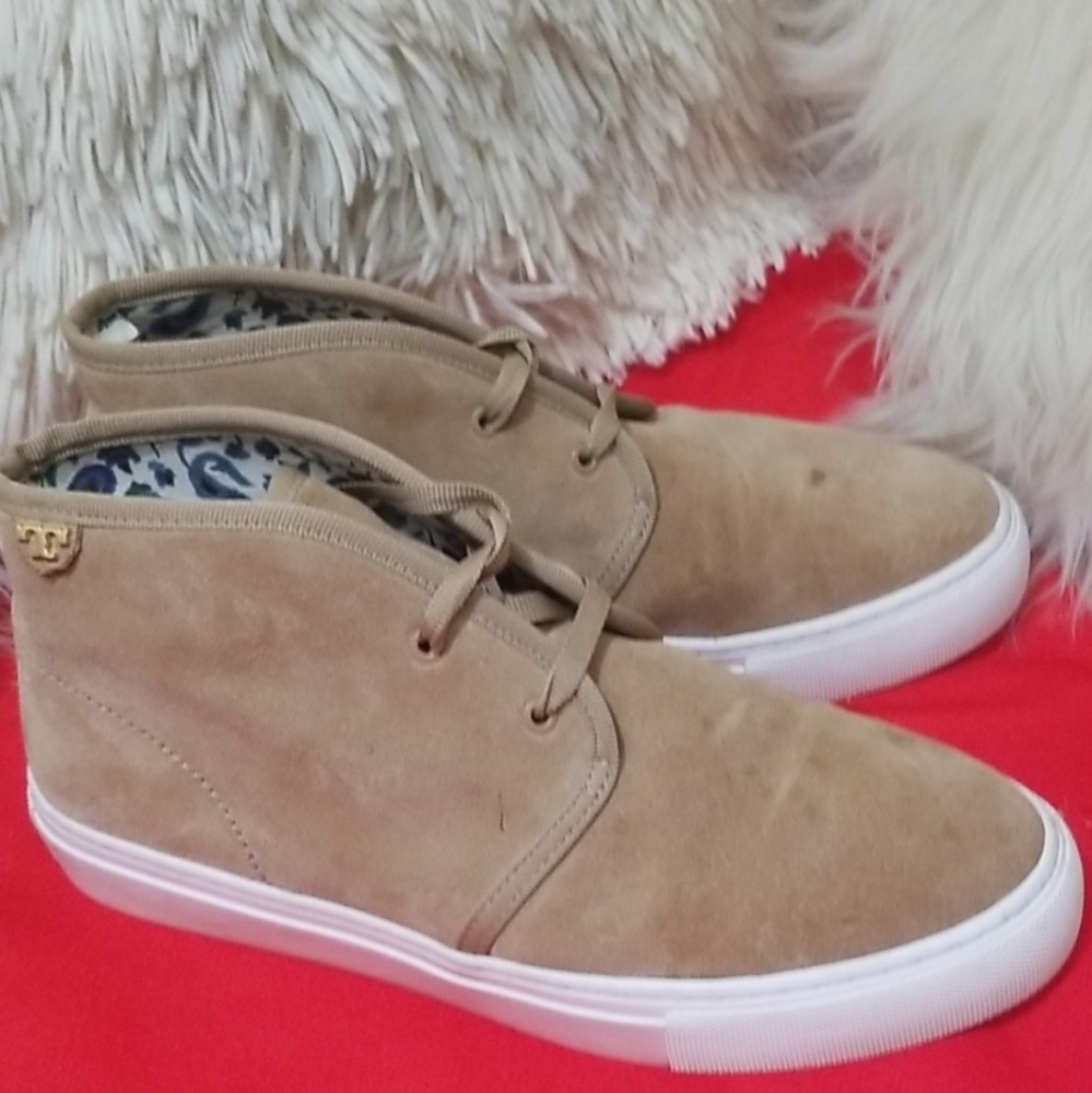 Tan Tory Burch suede leather  sneakers